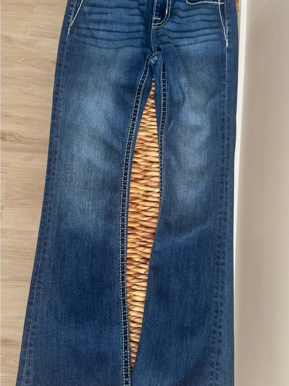 Miss Me Girls Dark Blue Boot Cut Jeans Embroidered Sequin Pocket Size 8 - Picture 2 of 8